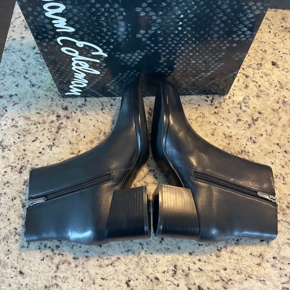 Sam Edelman Joey Ankle Boots Women 9 Black Leather Minimalist Block Heel Bootie‎
